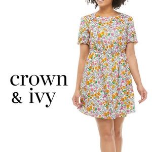 WORN ONCE! Crown & Ivy Printed Mini Puff-Sleeve Dress Size XXL